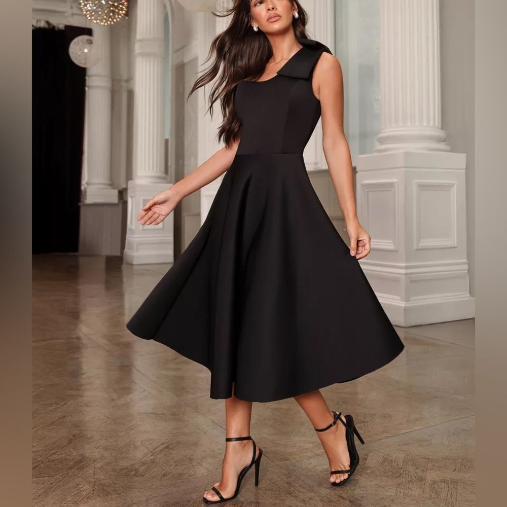 🔥Quiz Elegant Black Sleeveless Midi Dress Sz 12 New